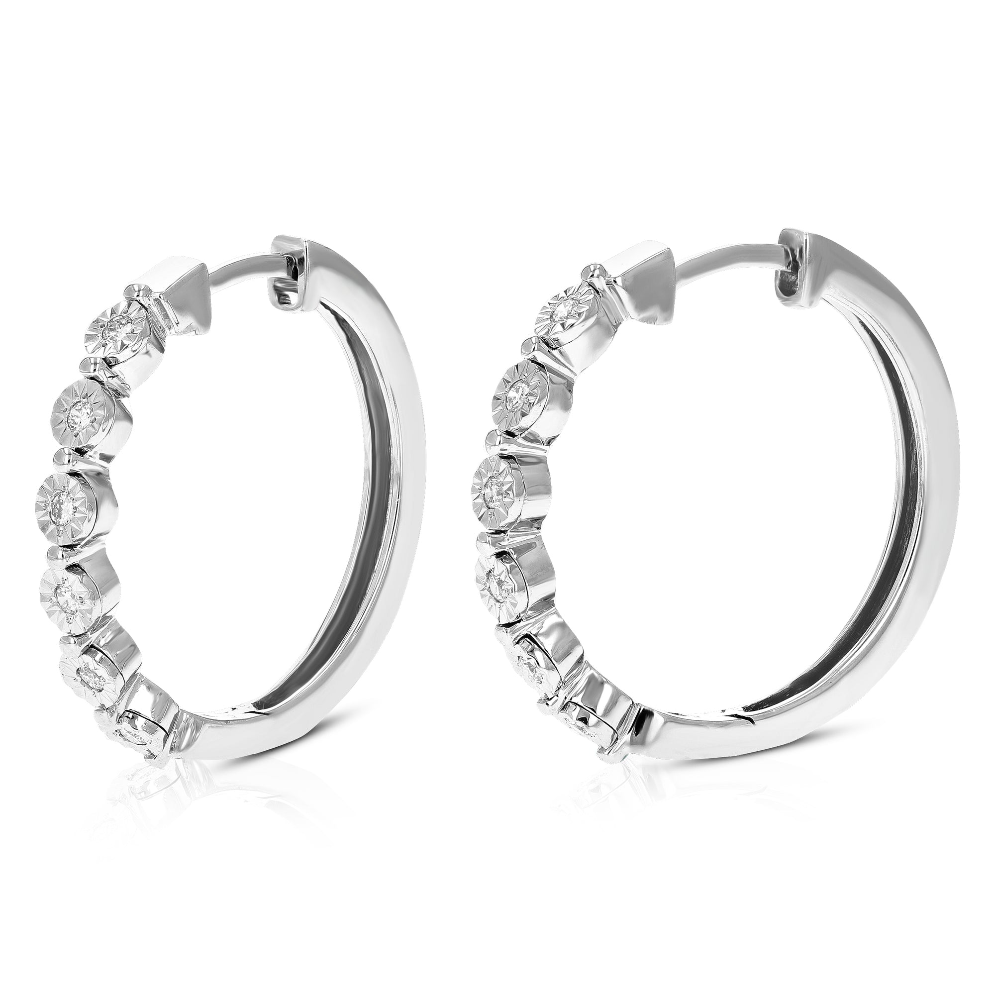 1/8 cttw Diamond Hoop Earrings for Women, Round Lab Grown Diamond Earrings in .925 Sterling Silver, Prong Setting, 3/4 Inch