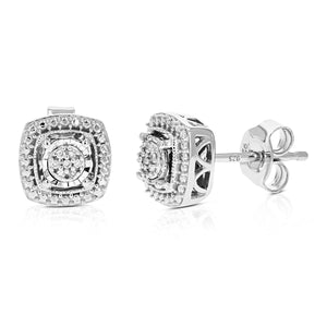 1/20 cttw Diamond Stud Earrings for Women, Round Lab Grown Diamond Earrings in .925 Sterlinng Silver, Prong Setting, 1/3 Inch