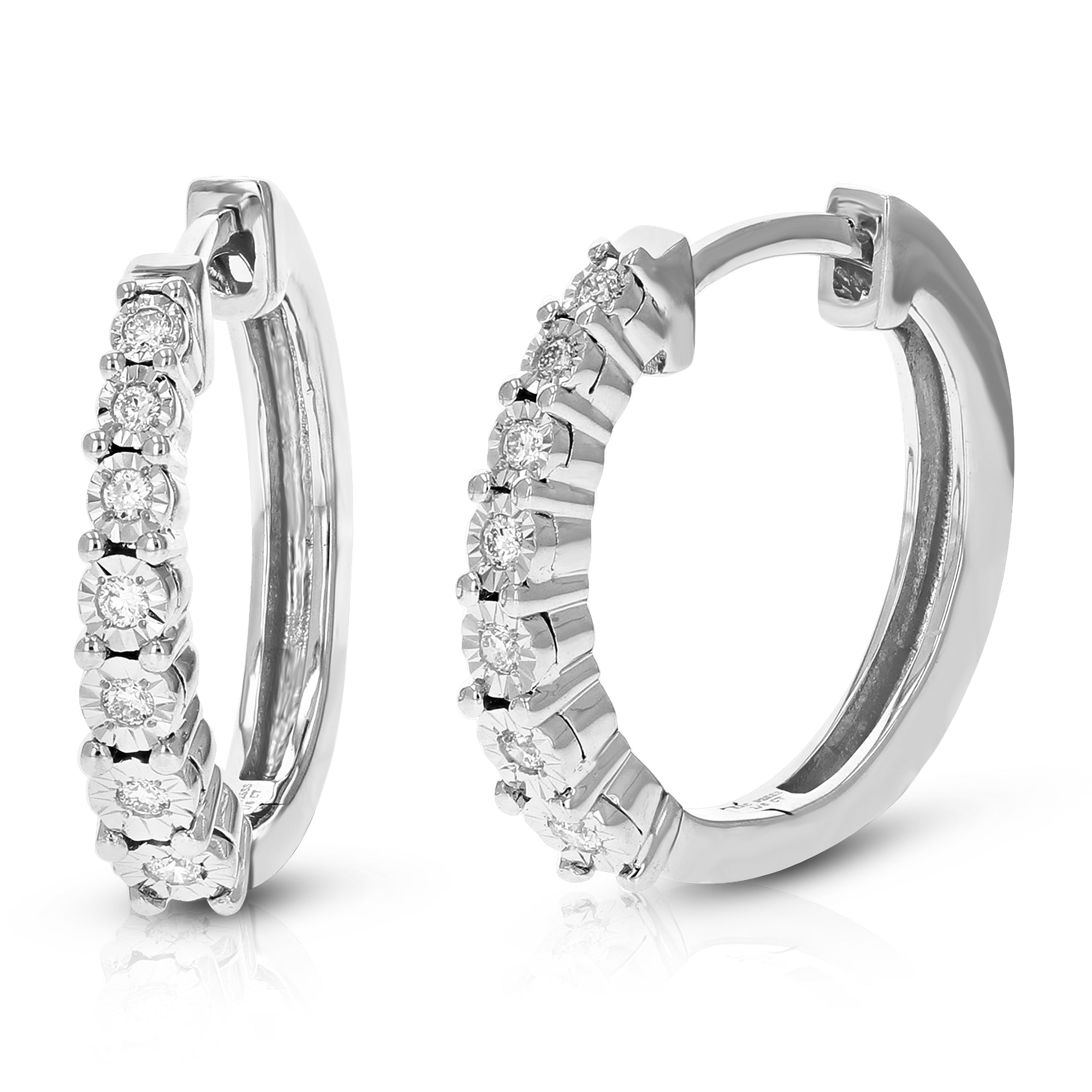 1/6 cttw Diamond Hoop Earrings for Women, Round Lab Grown Diamond Earrings in .925 Sterling Silver, Prong Setting, 2/3 Inch