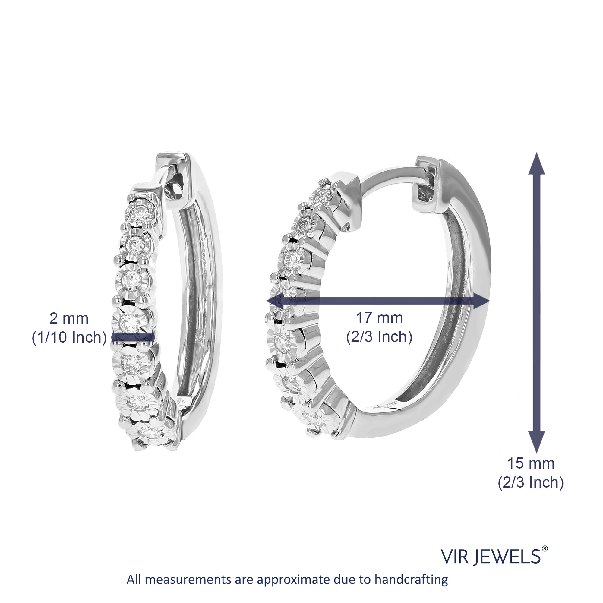 1/6 cttw Diamond Hoop Earrings for Women, Round Lab Grown Diamond Earrings in .925 Sterling Silver, Prong Setting, 2/3 Inch