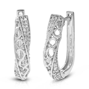 1/5 cttw Diamond Hoop Earrings for Women, Round Lab Grown Diamond Earrings in .925 Sterling Silver, Prong Setting, 1/2 Inch