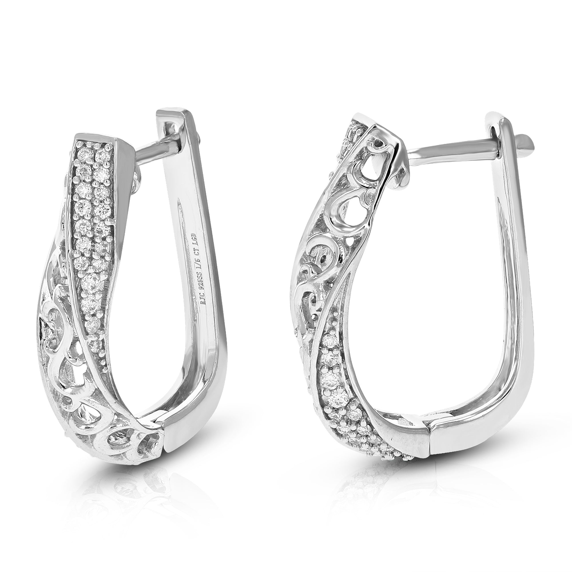 1/5 cttw Diamond Hoop Earrings for Women, Round Lab Grown Diamond Earrings in .925 Sterling Silver, Prong Setting, 1/2 Inch