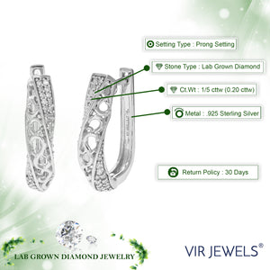 1/5 cttw Diamond Hoop Earrings for Women, Round Lab Grown Diamond Earrings in .925 Sterling Silver, Prong Setting, 1/2 Inch