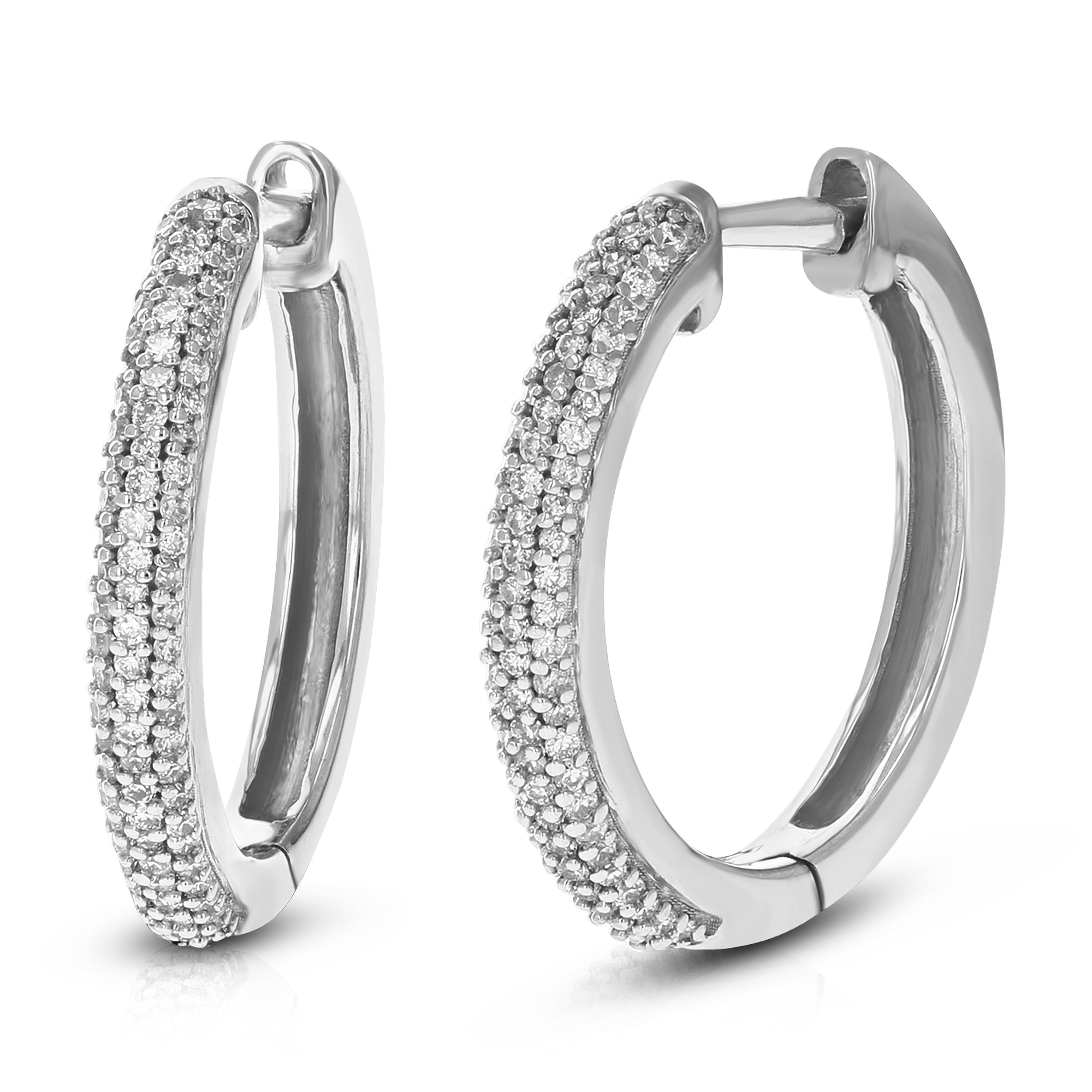 1/3 cttw 158 Stones Round Lab Grown Diamond Hoop Earrings .925 Sterling Silver Prong Set 2/3 Inch