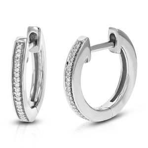 1/12 cttw Diamond Hoop Earrings for Women, Round Lab Grown Diamond Earrings in .925 Sterling Silver, Prong Setting, 1/2 Inch