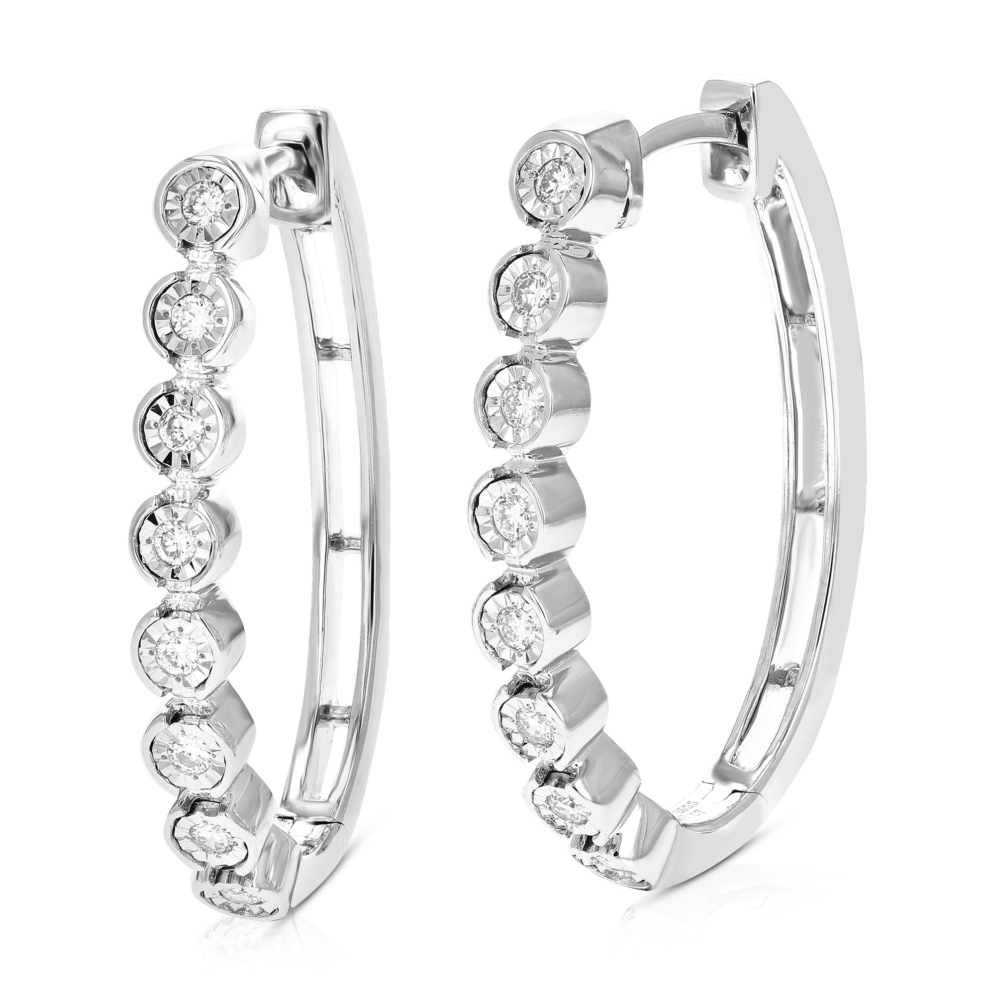 1/5 cttw Diamond Hoop Earrings for Women, Round Lab Grown Diamond Earrings in .925 Sterling Silver, Prong Setting, 1 Inch