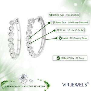 1/5 cttw Diamond Hoop Earrings for Women, Round Lab Grown Diamond Earrings in .925 Sterling Silver, Prong Setting, 1 Inch