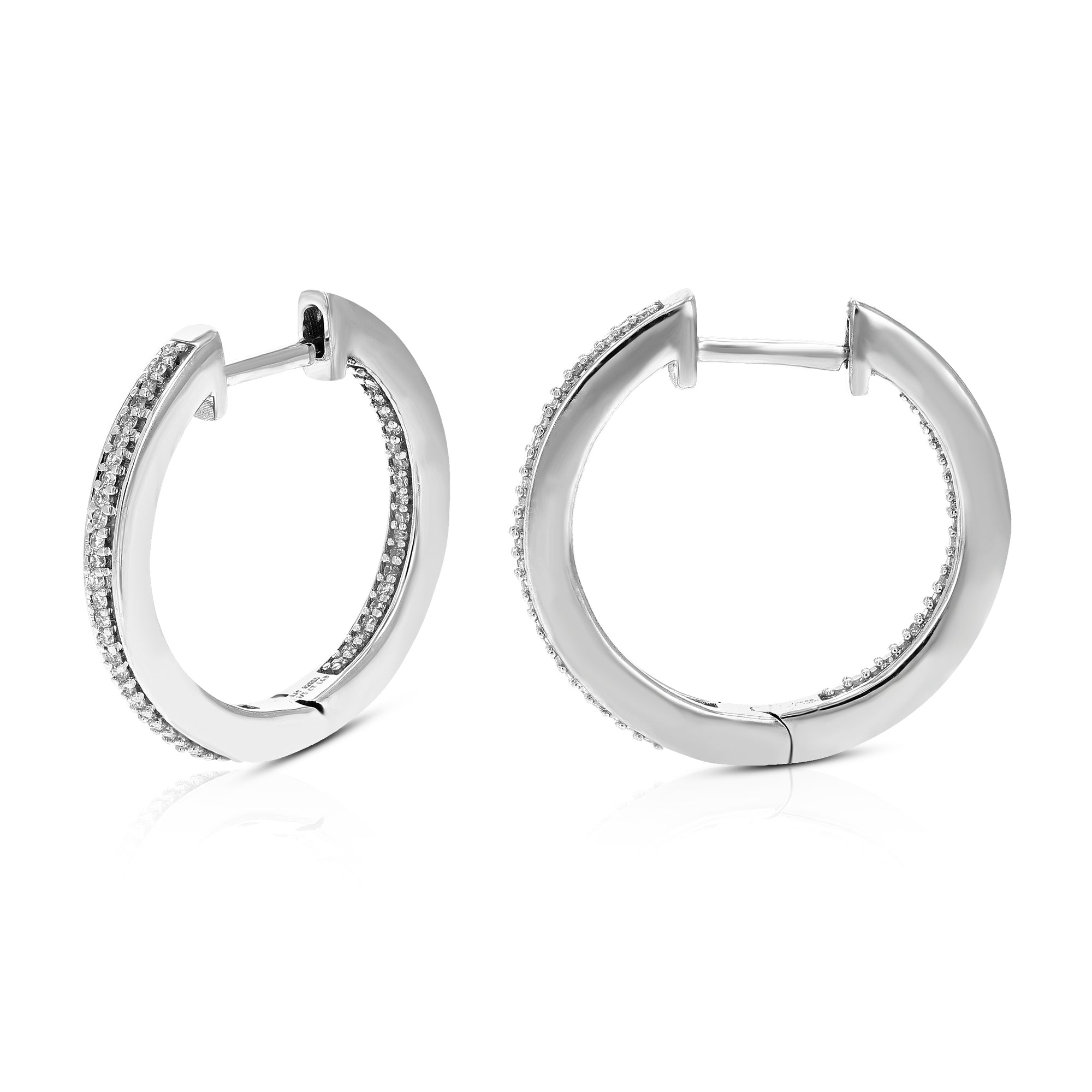 1/5 cttw Diamond Hoop Earrings for Women, Round Lab Grown Diamond Earrings in .925 Sterlinng Silver, Prong Setting, 3/4 Inch