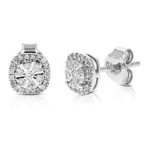 1/5 cttw Diamond Stud Earrings for Women, Round Lab Grown Diamond Earrings in .925 Sterlinng Silver, Prong Setting, 1/4 Inch