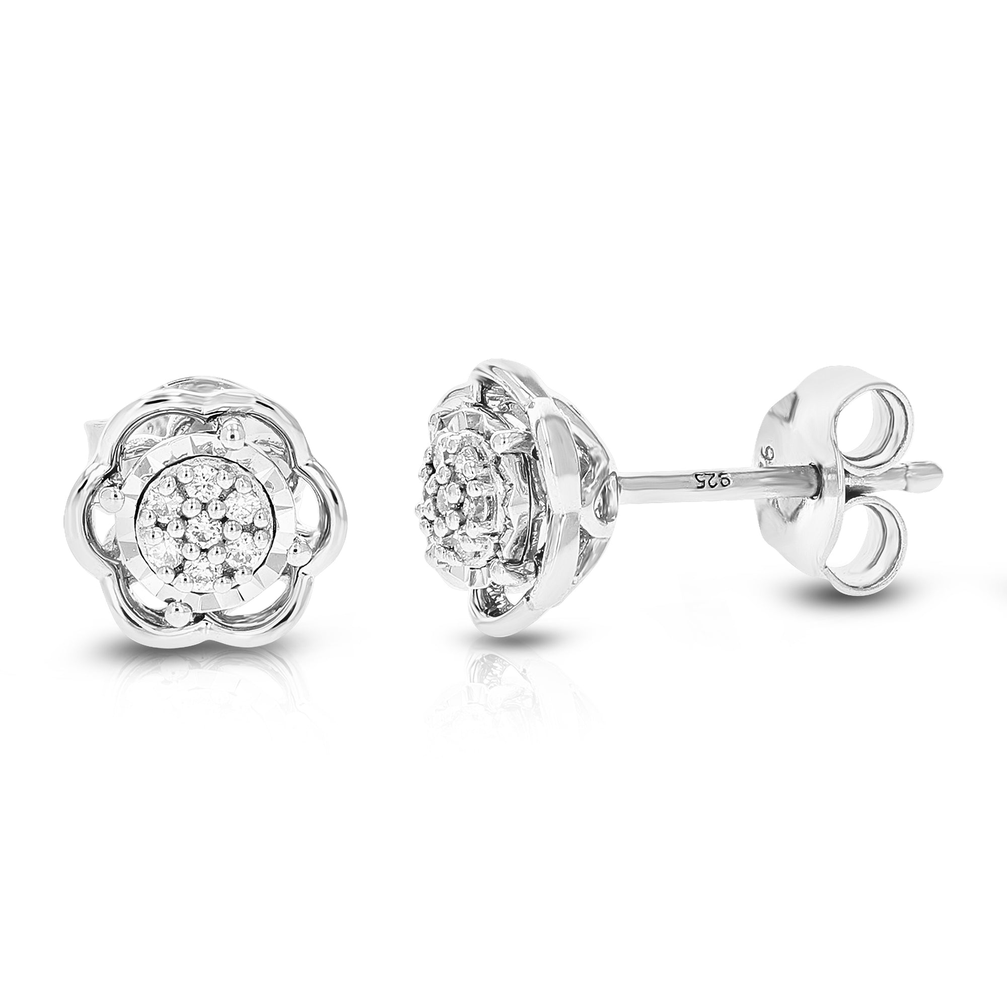 1/12 cttw Stud Earrings for Women, Round Lab Grown Diamond Stud Earrings in .925 Sterling Silver, Prong Setting