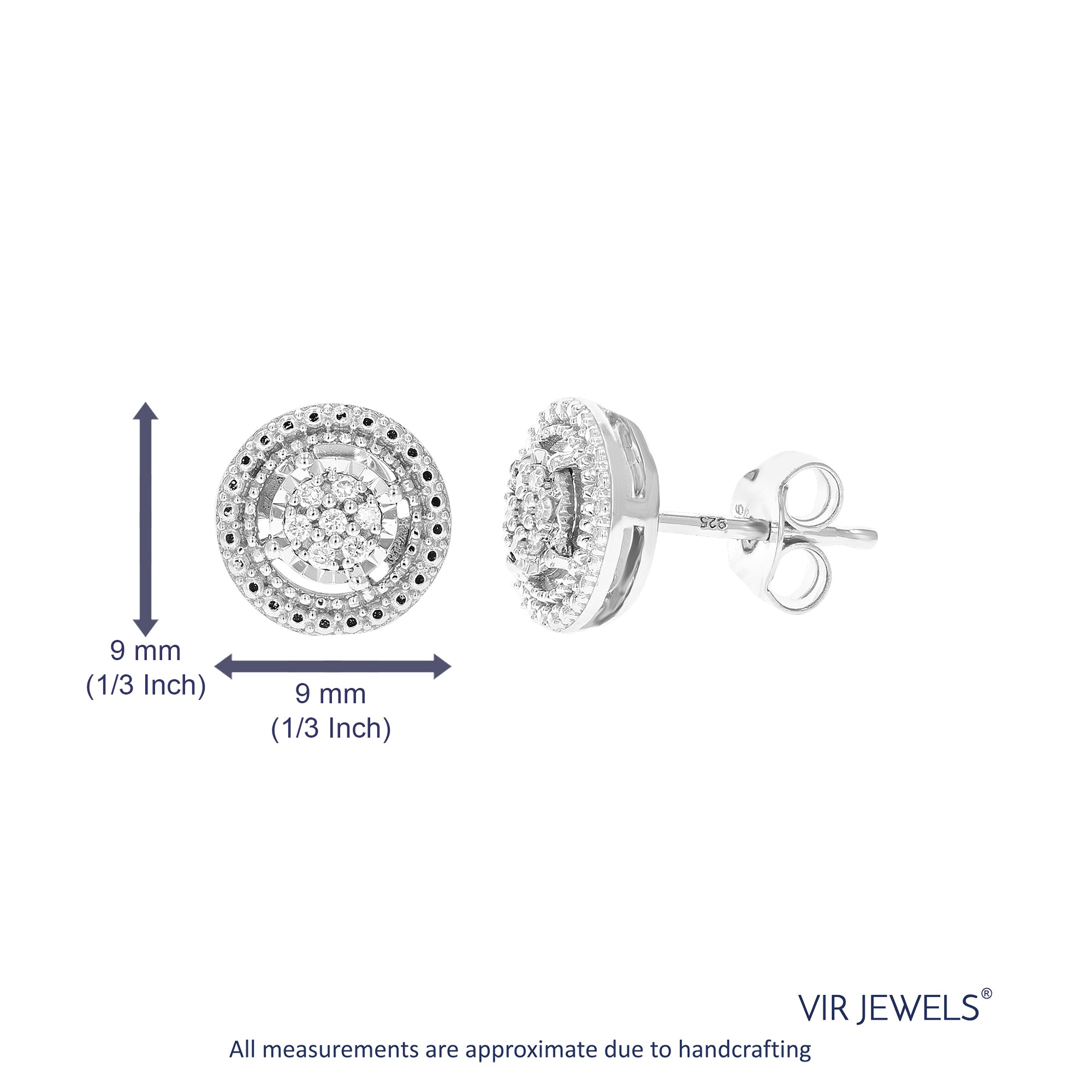 1/12 cttw Stud Earrings for Women, Round Lab Grown Diamond Stud Earrings in .925 Sterling Silver, Prong Setting