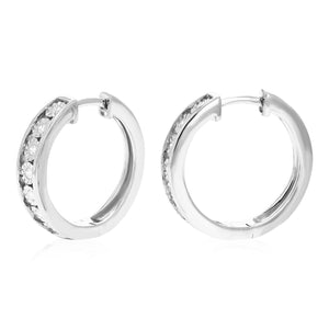 1/5 cttw Round Lab Grown Diamond Hoop Earrings .925 Sterling Silver Channel Set 3/4 Inch