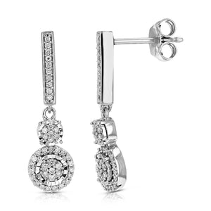 1/4 cttw 82 Stones Round Lab Grown Diamond Dangle Earrings .925 Sterling Silver Prong Set, 1/2 Inch