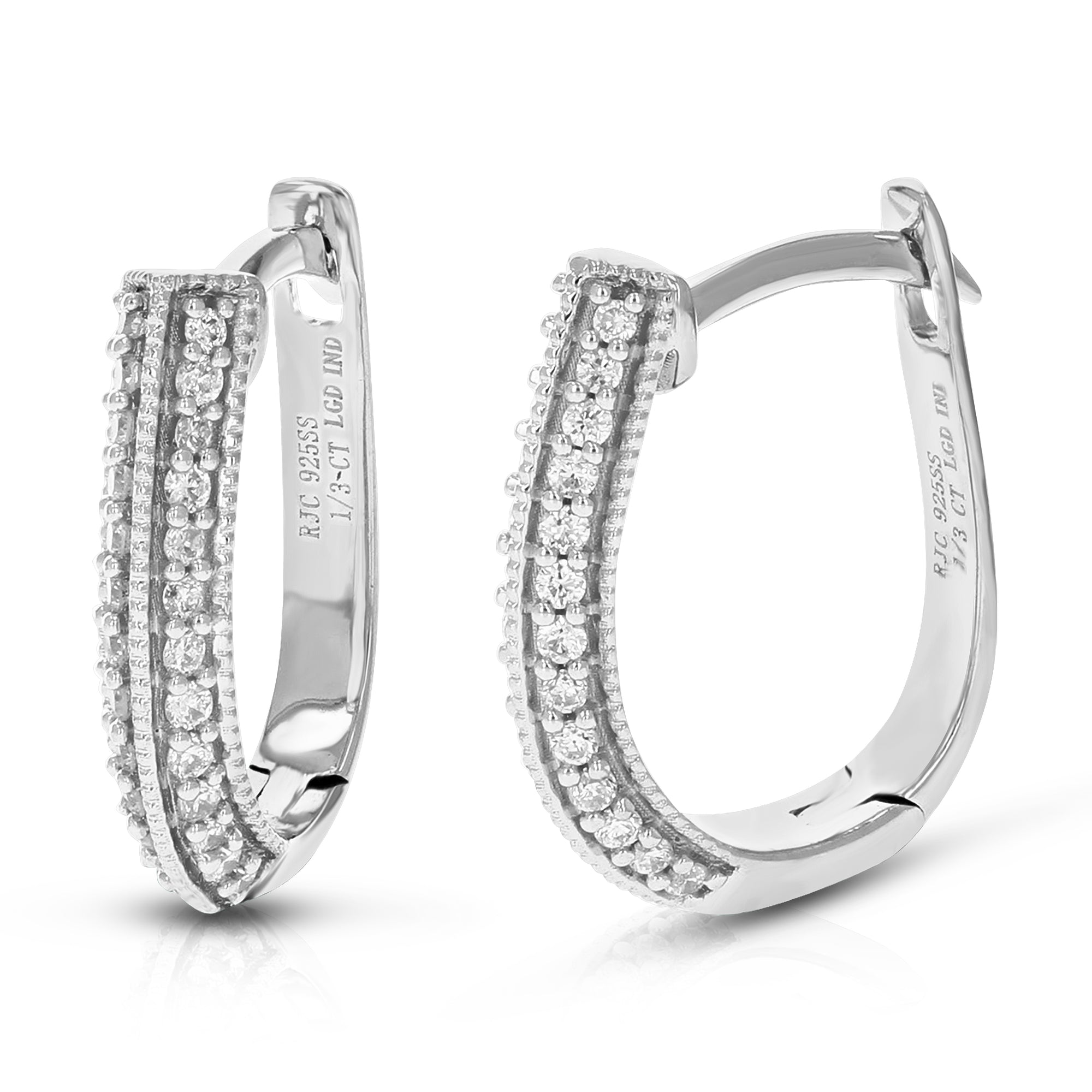 1/3 cttw Diamond Hoop Earrings for Women, Round Lab Grown Diamond Earrings in .925 Sterling Silver, Prong Set, 2/5 Inch