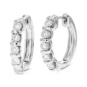 1/4 cttw Diamond Hoop Earrings for Women, Round Lab Grown Diamond Earrings in .925 Sterling Silver, Bezel Setting, 3/4 Inch