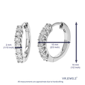 1/8 cttw Diamond Hoop Earrings for Women, Round Lab Grown Diamond Earrings in .925 Sterling Silver, Prong Setting, 2/3 Inch