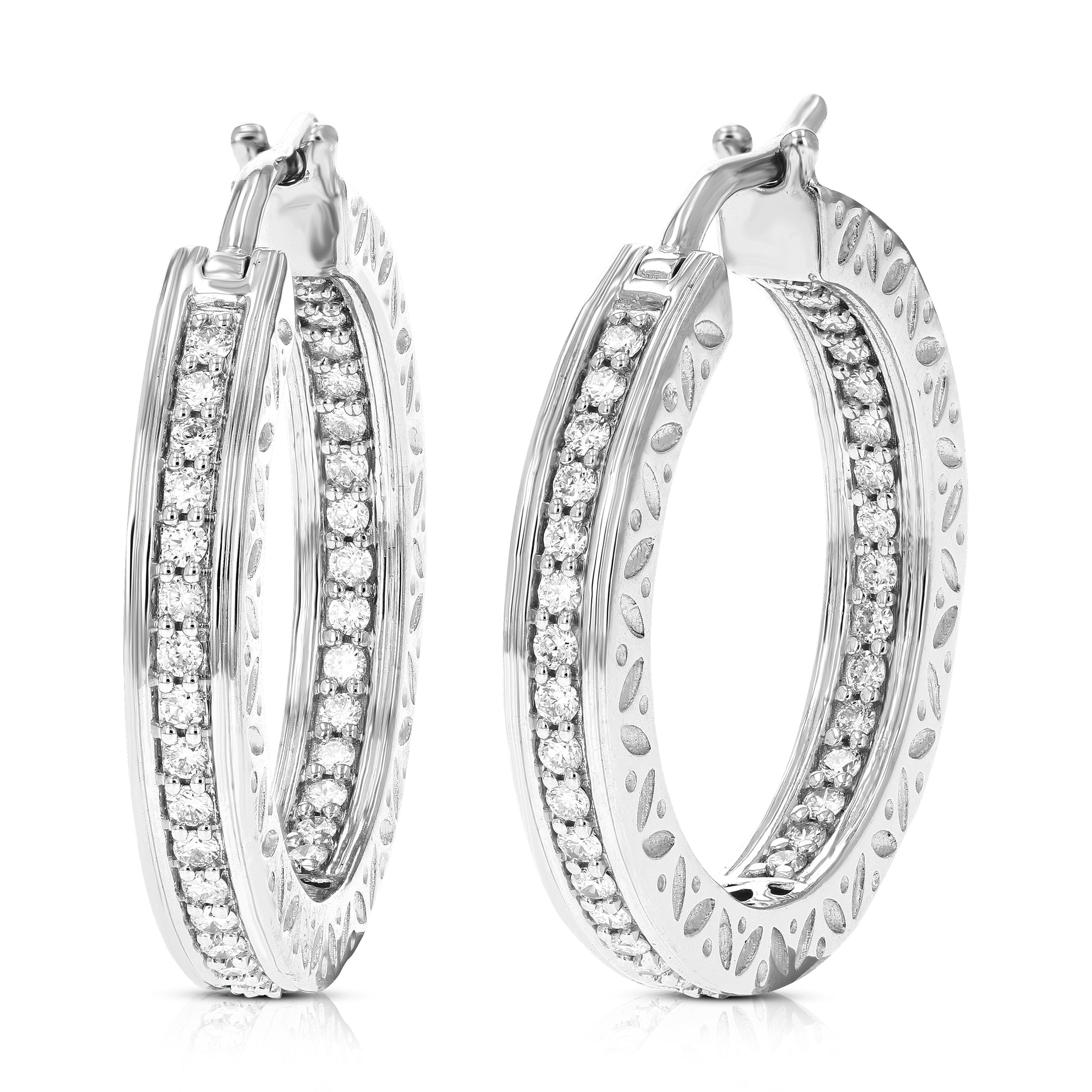 3/4 cttw Diamond Hoop Earrings for Women, Round Lab Grown Diamond Earrings in .925 Sterling Silver, Prong Setting, 1 Inch