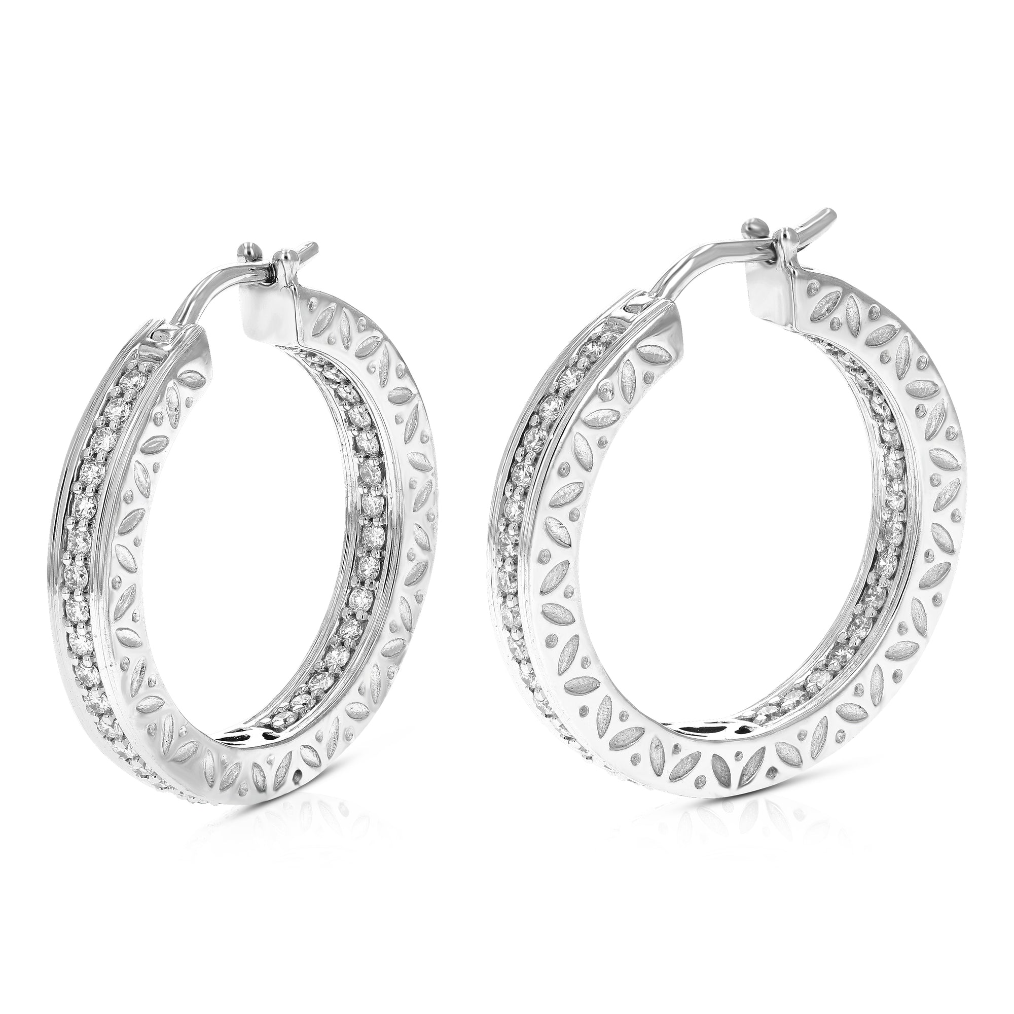 3/4 cttw Diamond Hoop Earrings for Women, Round Lab Grown Diamond Earrings in .925 Sterling Silver, Prong Setting, 1 Inch
