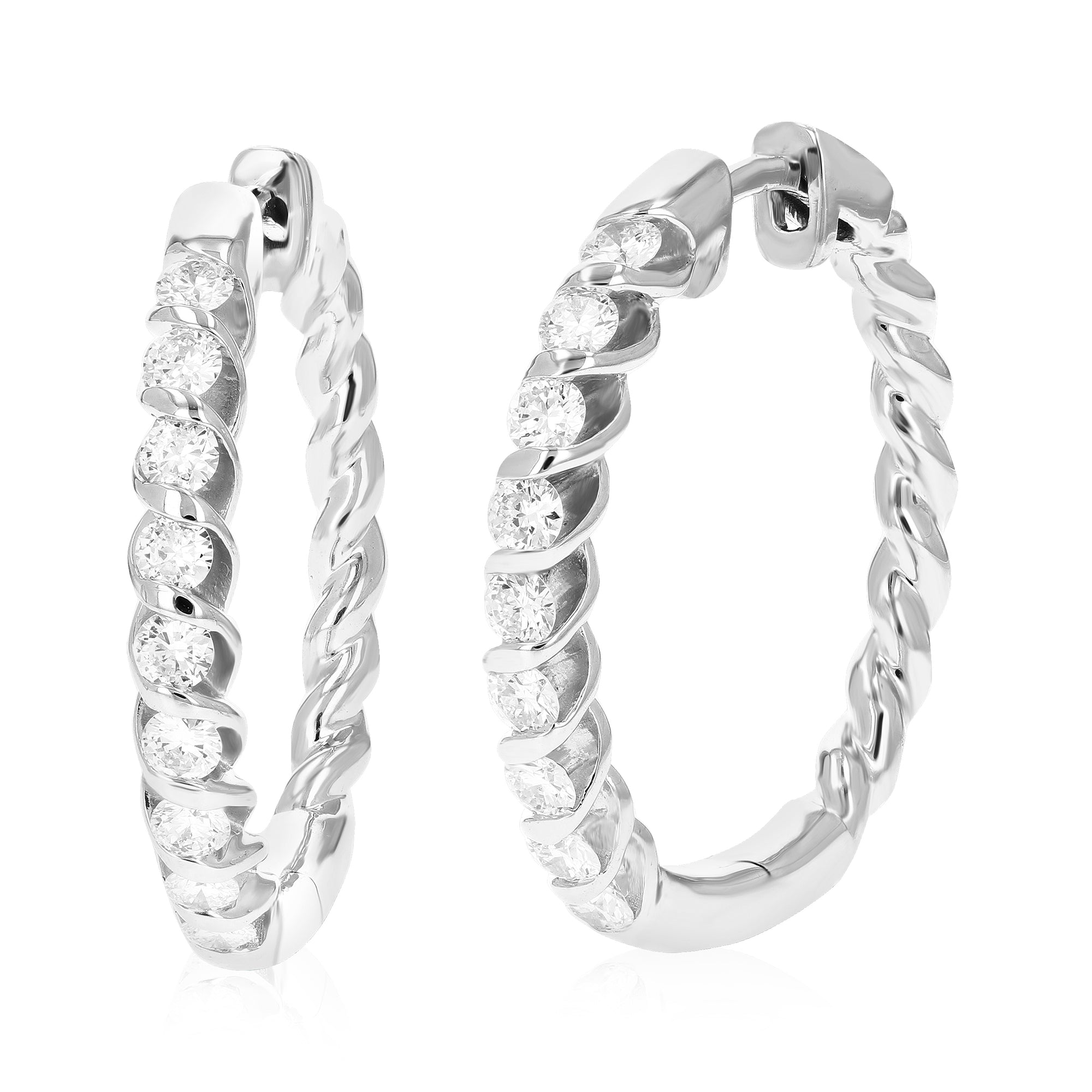 3/4 cttw Diamond Hoop Earrings for Women, Round Lab Grown Diamond Earrings in .925 Sterling Silver, Channel Setting, 1 Inch