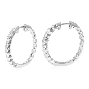 3/4 cttw Diamond Hoop Earrings for Women, Round Lab Grown Diamond Earrings in .925 Sterling Silver, Channel Setting, 1 Inch