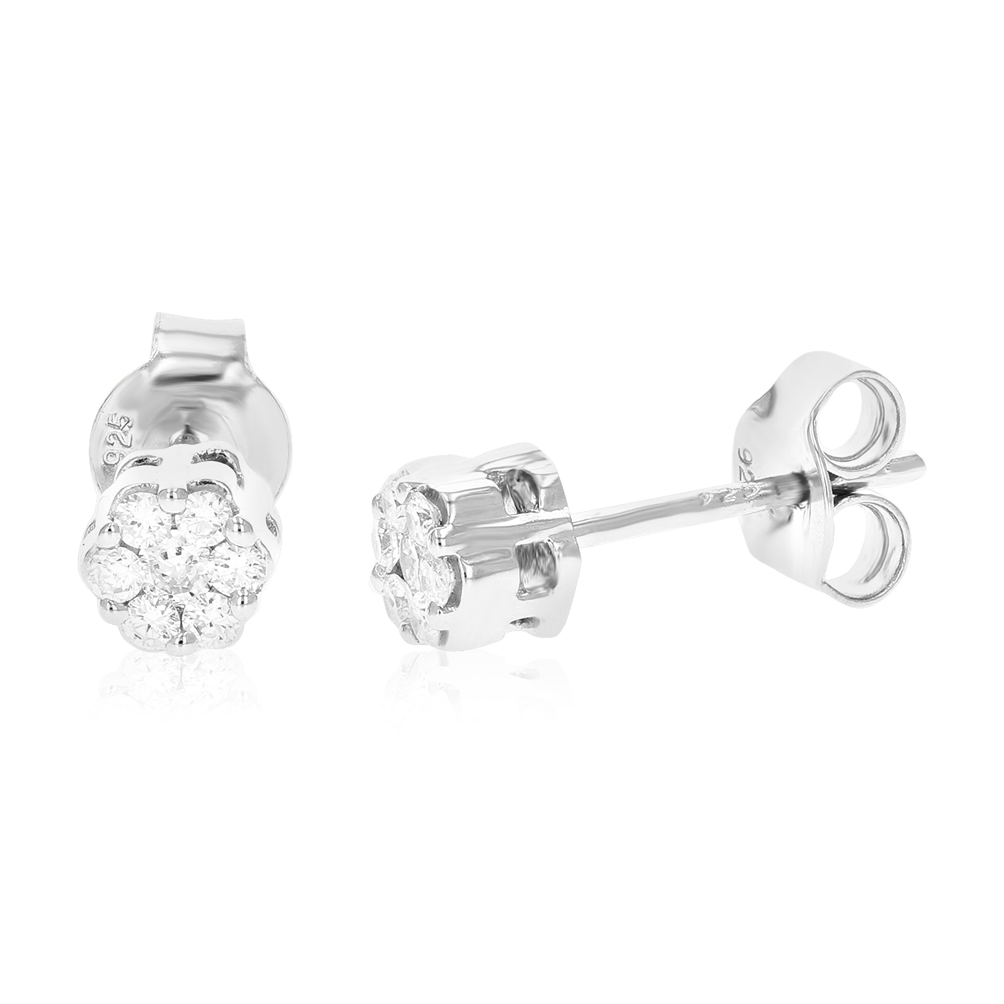 1/4 cttw Stud Earrings for Women, Round Lab Grown Diamond Stud Earrings in .925 Sterling Silver, Prong Setting