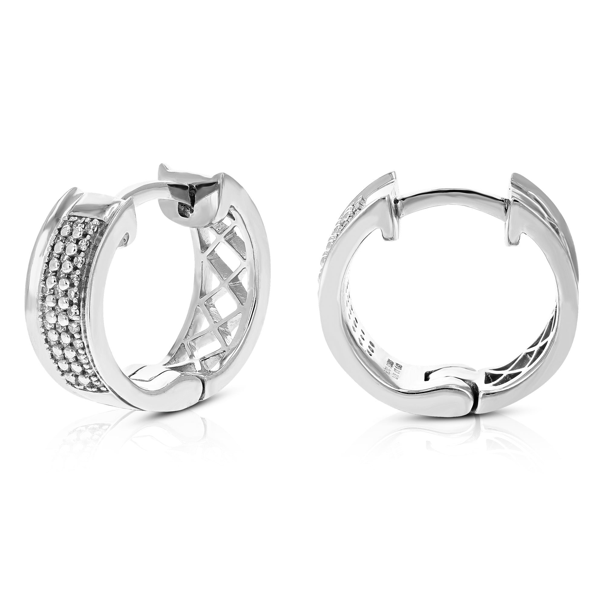 1/8 cttw Diamond Hoop Earrings for Women, Round Lab Grown Diamond Earrings in .925 Sterlinng Silver, Prong Setting, 1/2 Inch