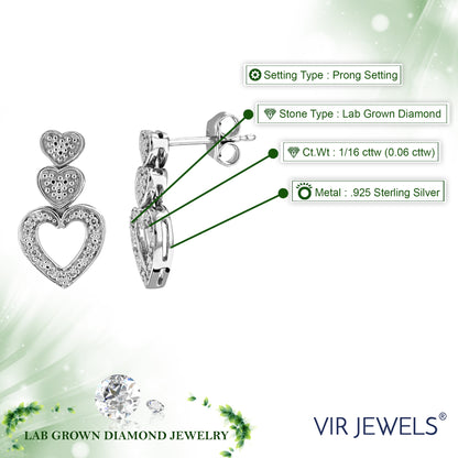 3 Heart Drop Diamond Earrings