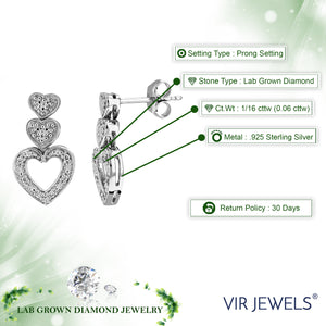 1/16 cttw 12 Stones Round Lab Grown Diamond Dangle Earrings .925 Sterling Silver Prong Set, 3/4 Inch