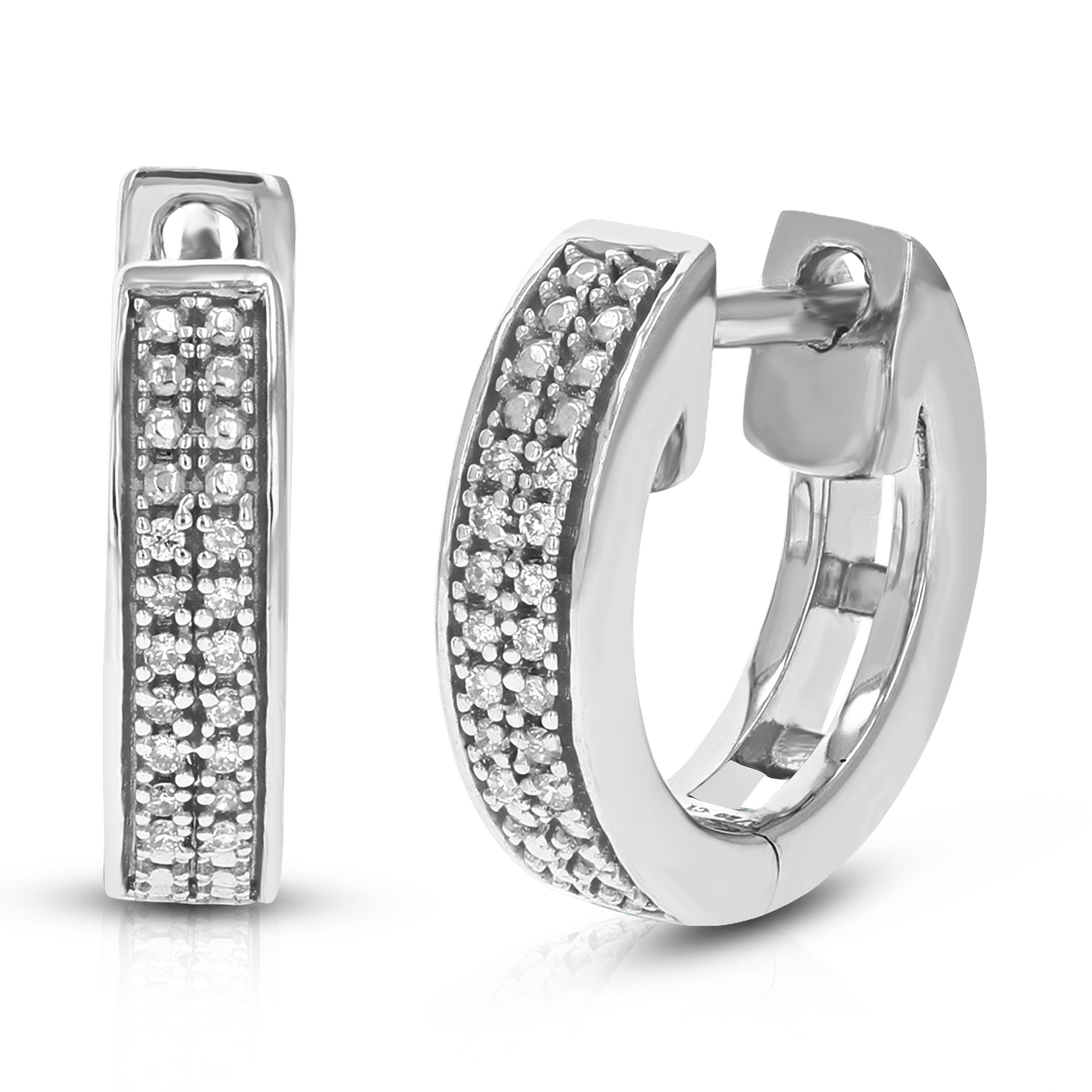 1/20 cttw Diamond Hoop Earrings for Women, Round Lab Grown Diamond Earrings in .925 Sterling Silver, Prong Setting, 1/2 Inch