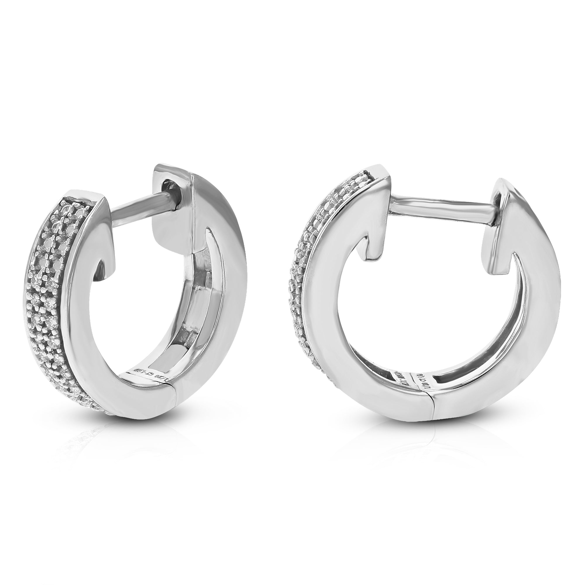1/20 cttw Diamond Hoop Earrings for Women, Round Lab Grown Diamond Earrings in .925 Sterling Silver, Prong Setting, 1/2 Inch
