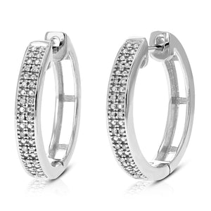 1/6 cttw Diamond Hoop Earrings for Women, Round Lab Grown Diamond Earrings in .925 Sterlinng Silver, Prong Setting, 3/4 Inch