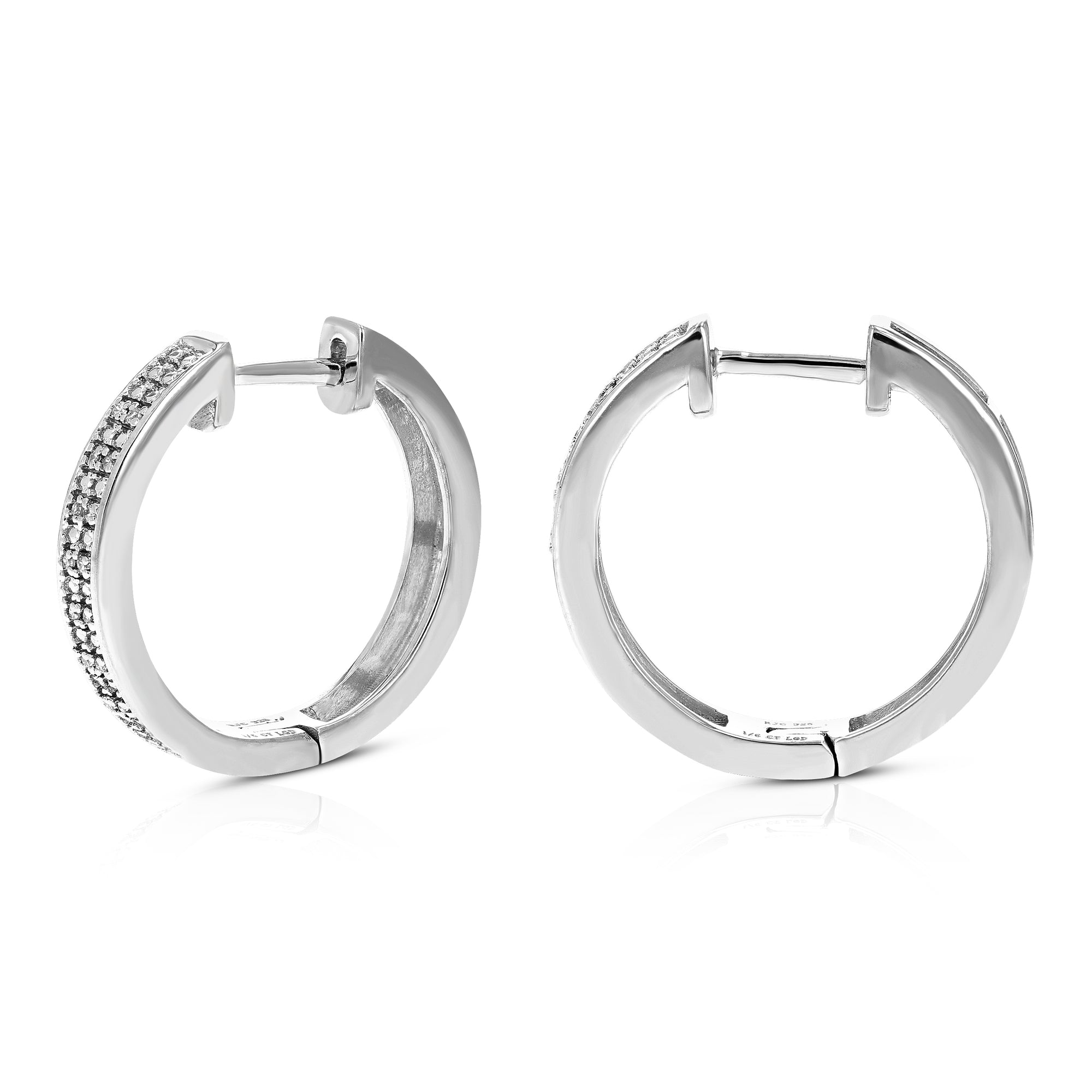 1/6 cttw Diamond Hoop Earrings for Women, Round Lab Grown Diamond Earrings in .925 Sterlinng Silver, Prong Setting, 3/4 Inch