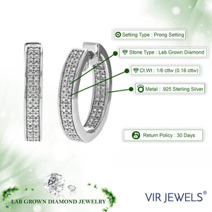 1/6 cttw 80 Stones Round Lab Grown Diamond Hoop Earrings .925 Sterling Silver Prong Set 2/3 Inch