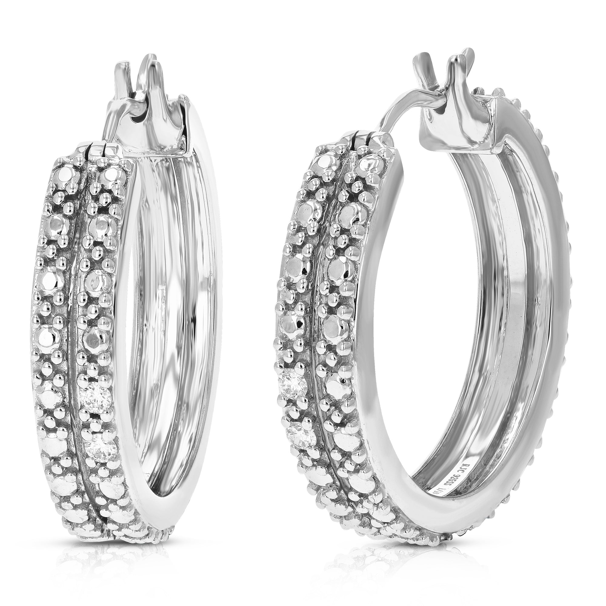 1/10 cttw Diamond Hoop Earrings for Women, Round Lab Grown Diamond Earrings in .925 Sterling Silver, Prong Setting, 1 Inch