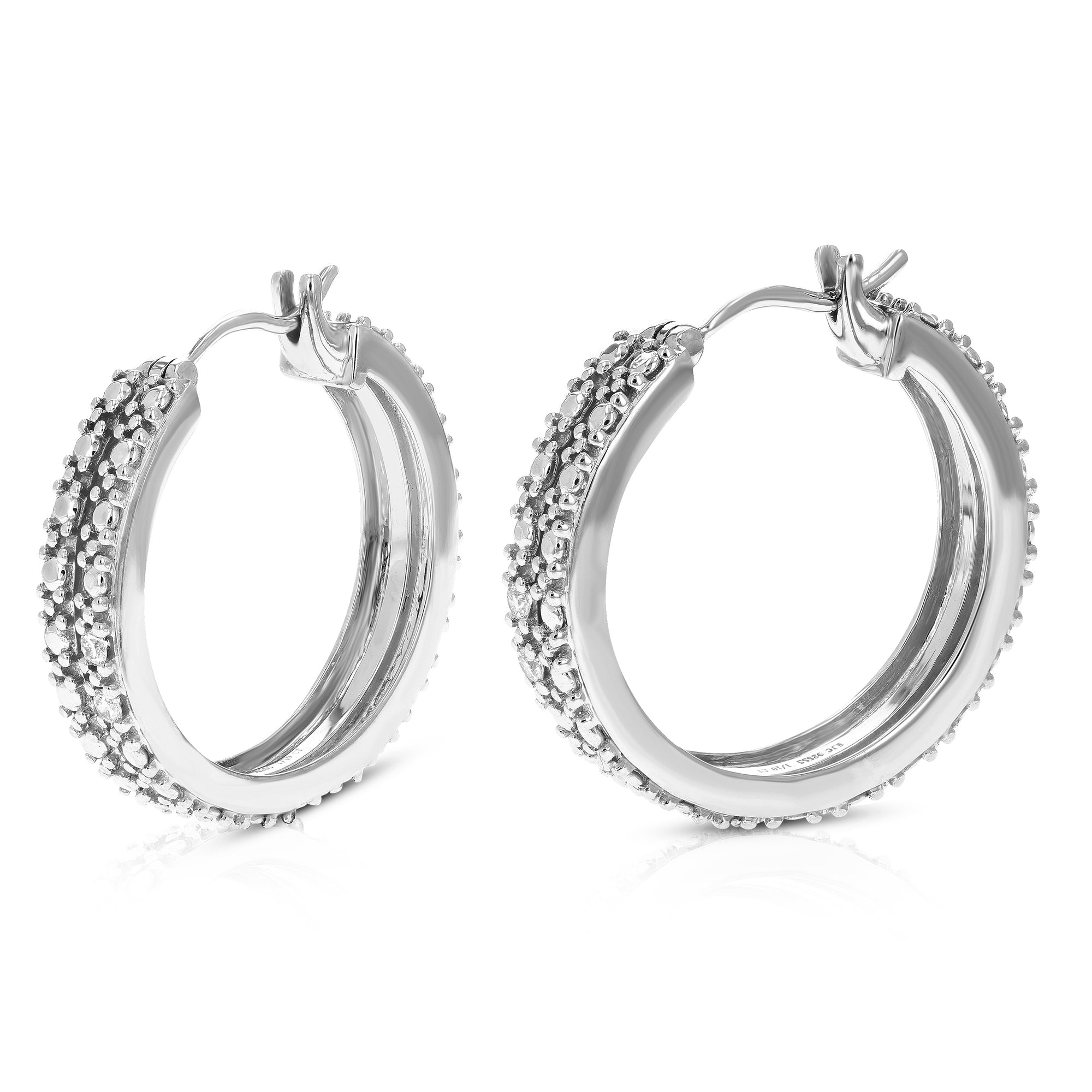 1/10 cttw Diamond Hoop Earrings for Women, Round Lab Grown Diamond Earrings in .925 Sterling Silver, Prong Setting, 1 Inch