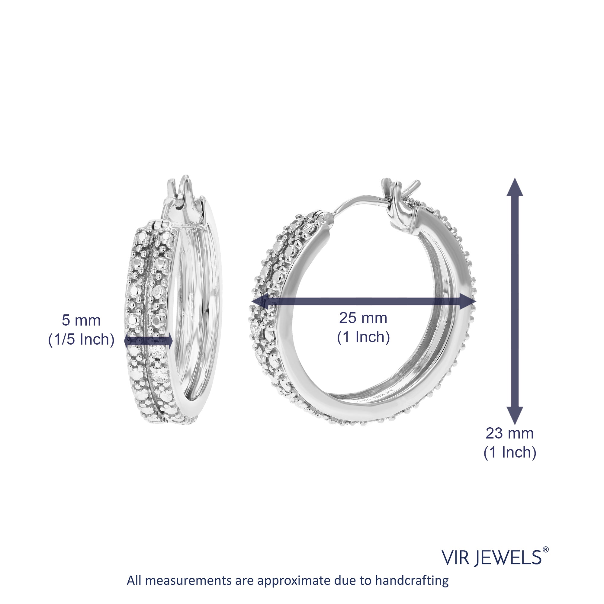 1/10 cttw Diamond Hoop Earrings for Women, Round Lab Grown Diamond Earrings in .925 Sterling Silver, Prong Setting, 1 Inch