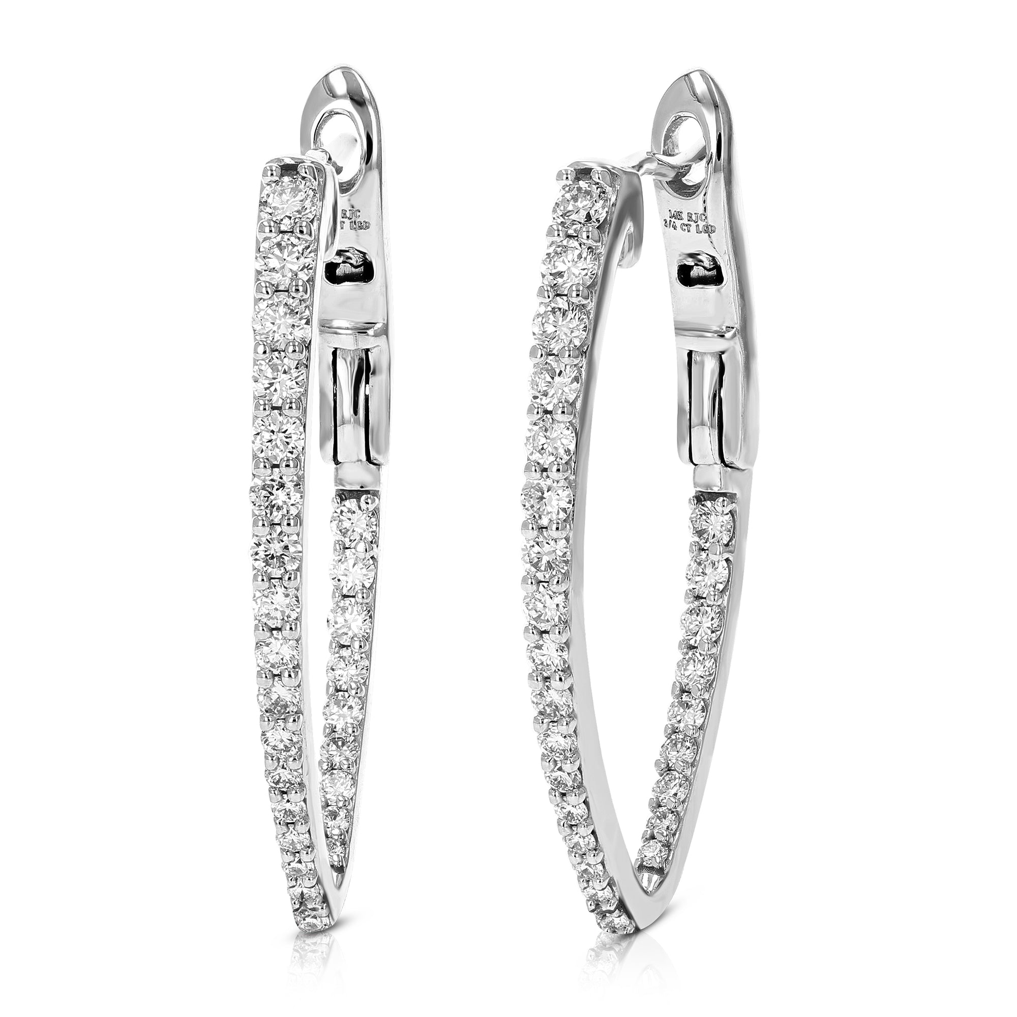 3/4 cttw Diamond Hoop Earrings for Women, Round Lab Grown Diamond Earrings in 14K White Gold, Prong Setting, 2/3 Inch