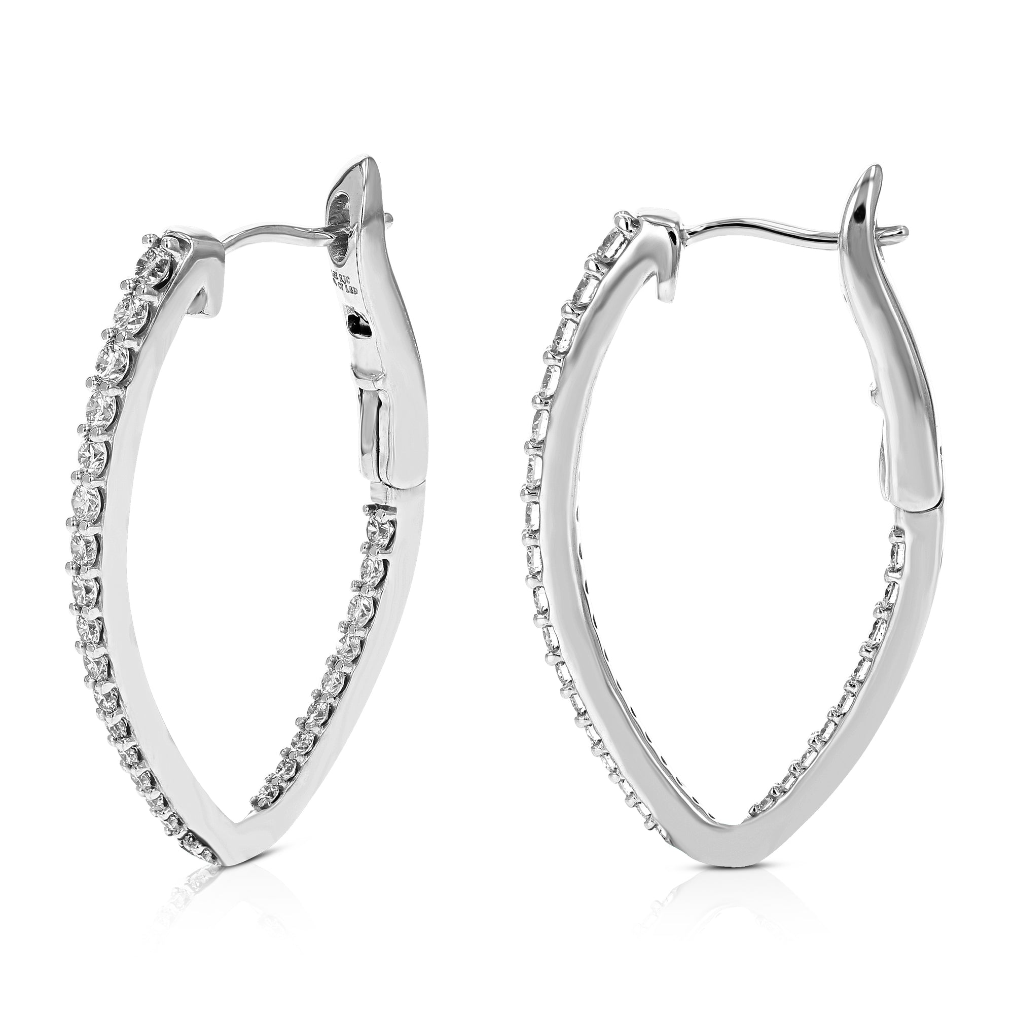 3/4 cttw Diamond Hoop Earrings for Women, Round Lab Grown Diamond Earrings in 14K White Gold, Prong Setting, 2/3 Inch