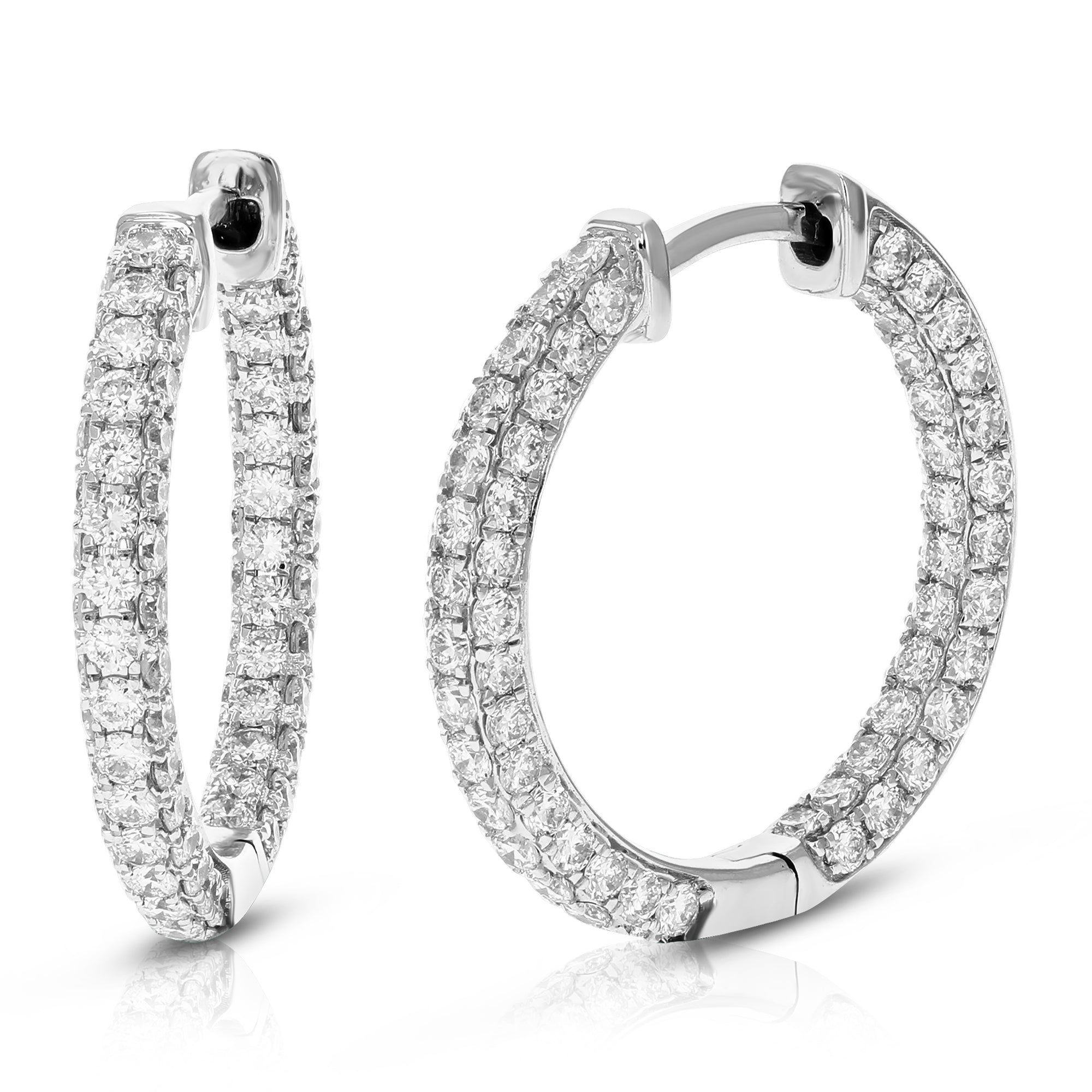 2 cttw 170 Stones Round Lab Grown Diamond Hoop Earrings 14K White Gold Prong Set 3/4 Inch