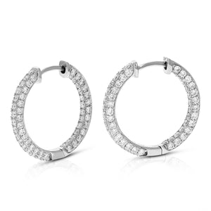 2 cttw 170 Stones Round Lab Grown Diamond Hoop Earrings 14K White Gold Prong Set 3/4 Inch