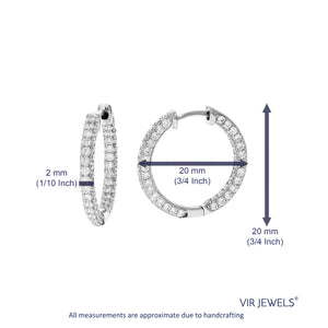 2 cttw 170 Stones Round Lab Grown Diamond Hoop Earrings 14K White Gold Prong Set 3/4 Inch