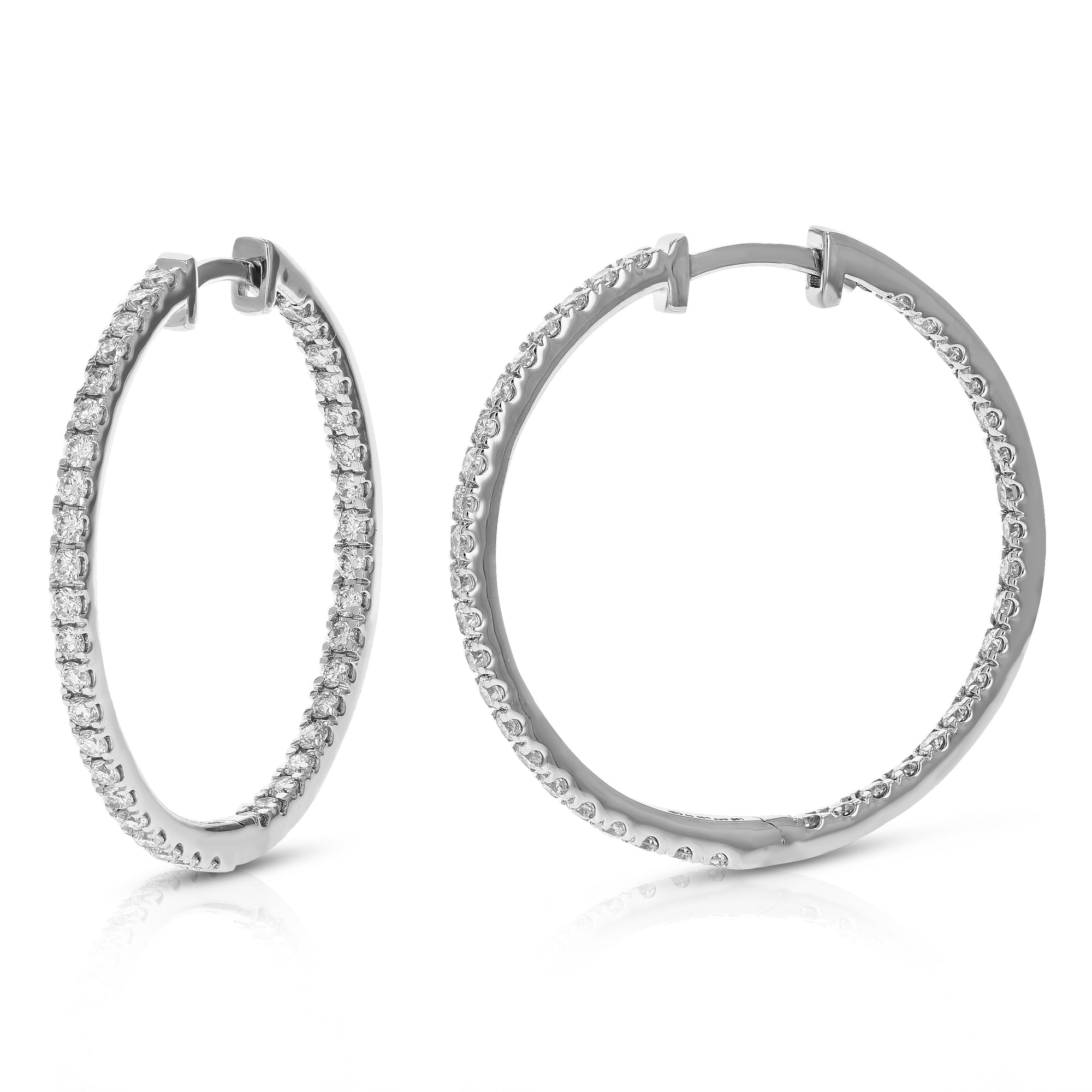 1 cttw 80 Stones Round Lab Grown Diamond Hoop Earrings 14K White Gold Prong Set 1 Inch