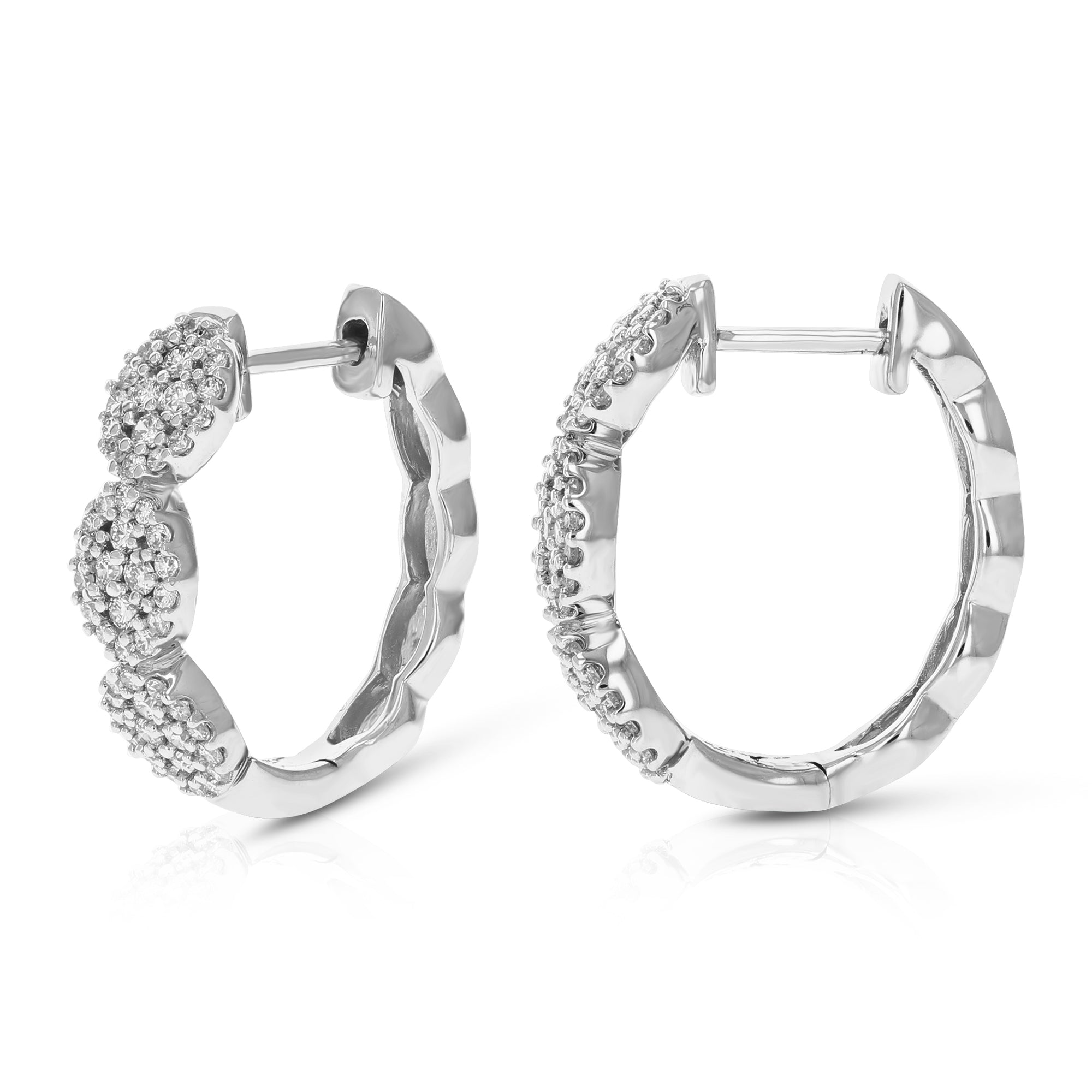 1/2 cttw 108 Stones Round Lab Grown Diamond Hoop Earrings 14K White Gold Prong Set 2/3 Inch