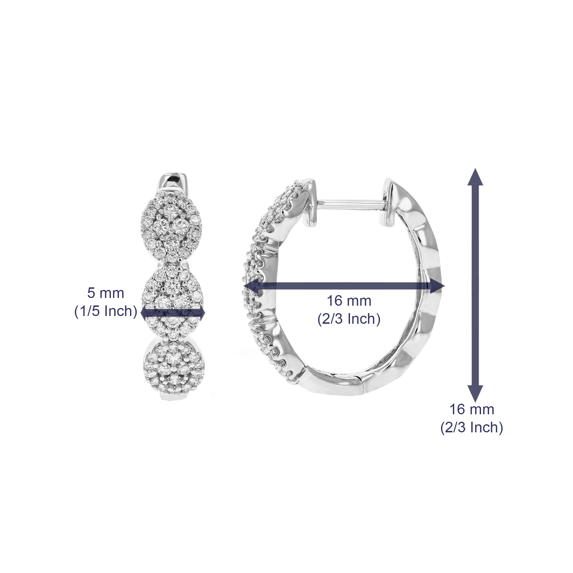1/2 cttw 108 Stones Round Lab Grown Diamond Hoop Earrings 14K White Gold Prong Set 2/3 Inch