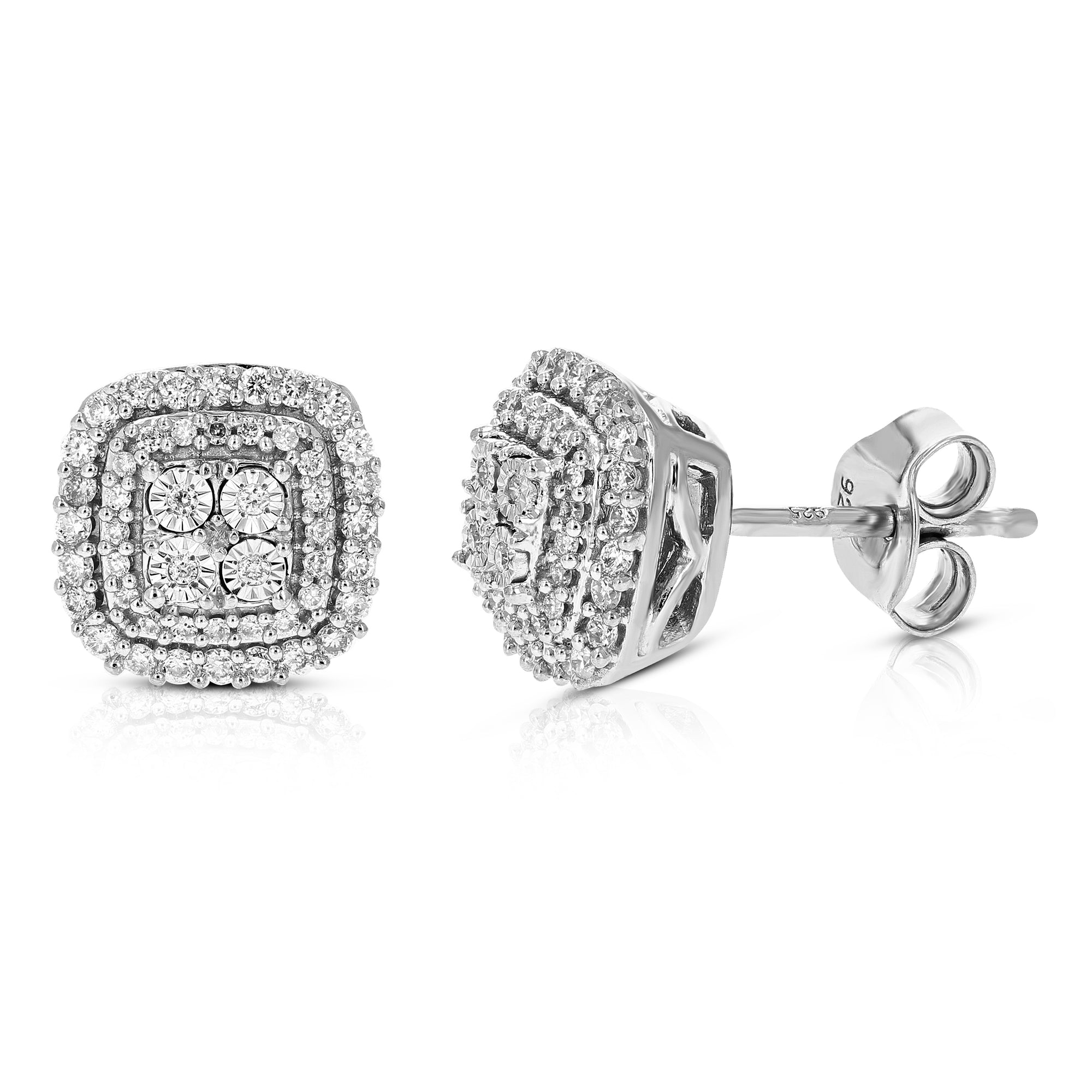 1/10 cttw Diamond Stud Earrings for Women, Round Lab Grown Diamond Earrings in .925 Sterlinng Silver, Prong Setting, 1/3 Inch