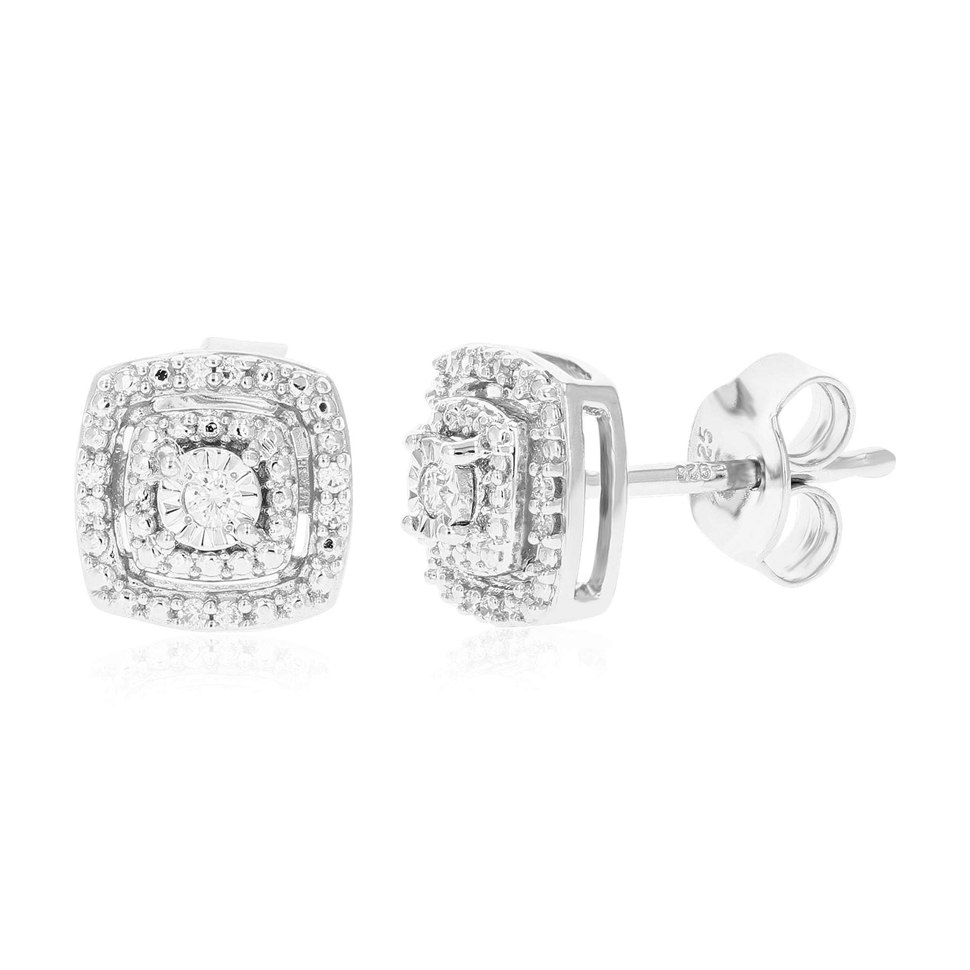 1/10 cttw Stud Earrings for Women, Round Lab Grown Diamond Stud Earrings in .925 Sterling Silver, Prong Setting