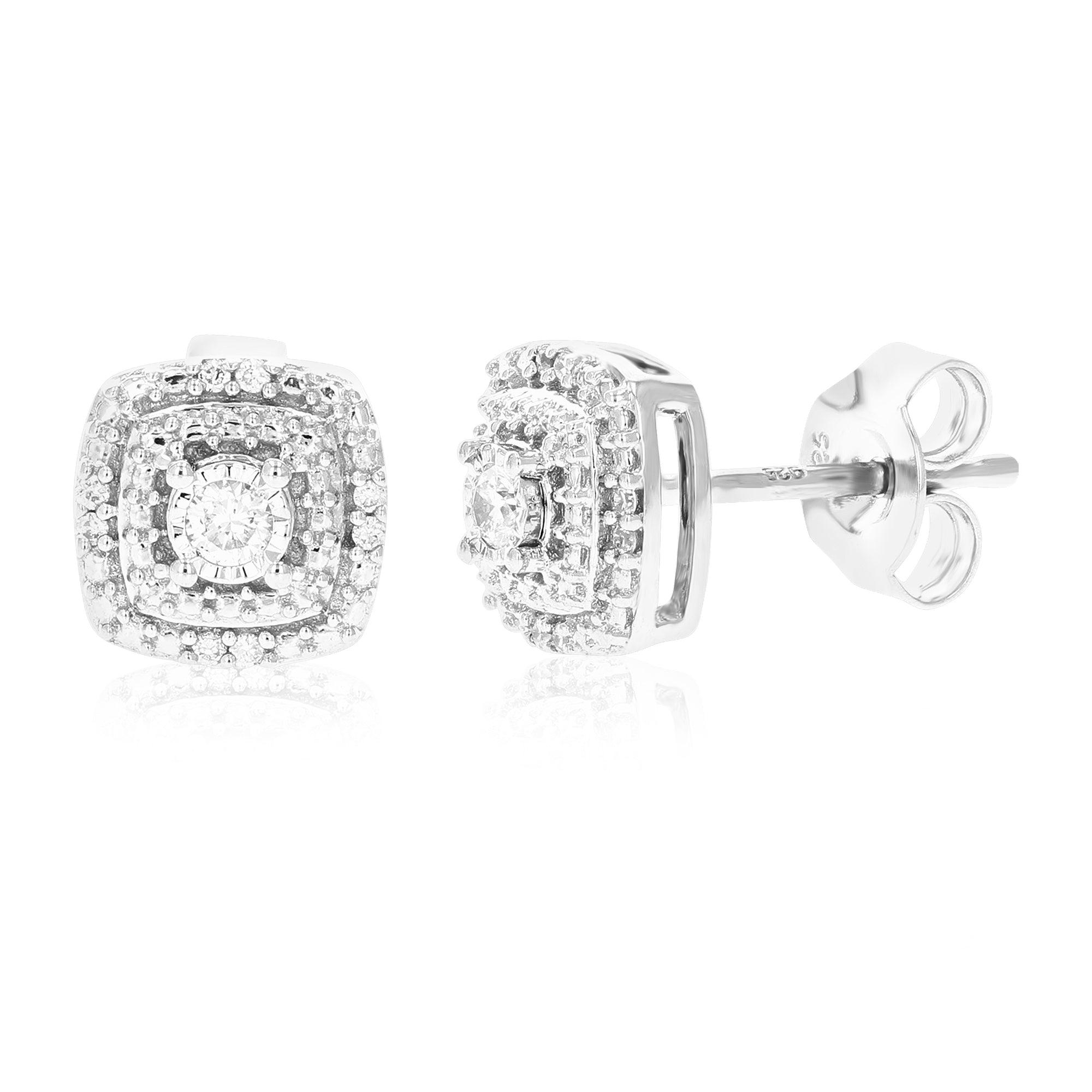 1/6 cttw 18 Stones Round Lab Grown Diamond Studs Earrings .925 Sterling Silver Prong Set, 2/3 Inch