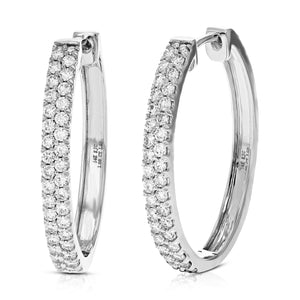 1 cttw Diamond Hoop Earrings for Women, Round Lab Grown Diamond Earrings in 14K White Gold, Prong Setting, 3/4 Inch