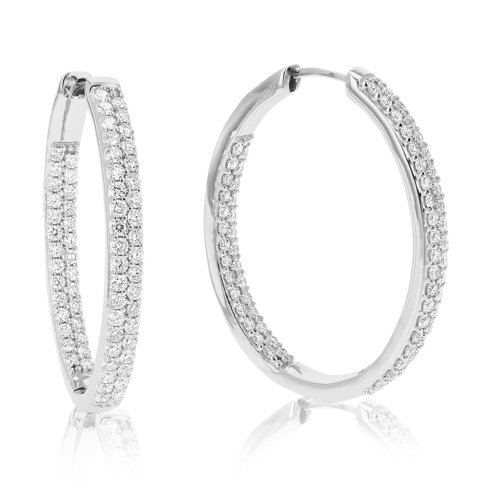 1 cttw Diamond Hoop Earrings for Women, Round Lab Grown Diamond Earrings in .925 Sterling Silver, Prong Setting, 1 1/4 Inch