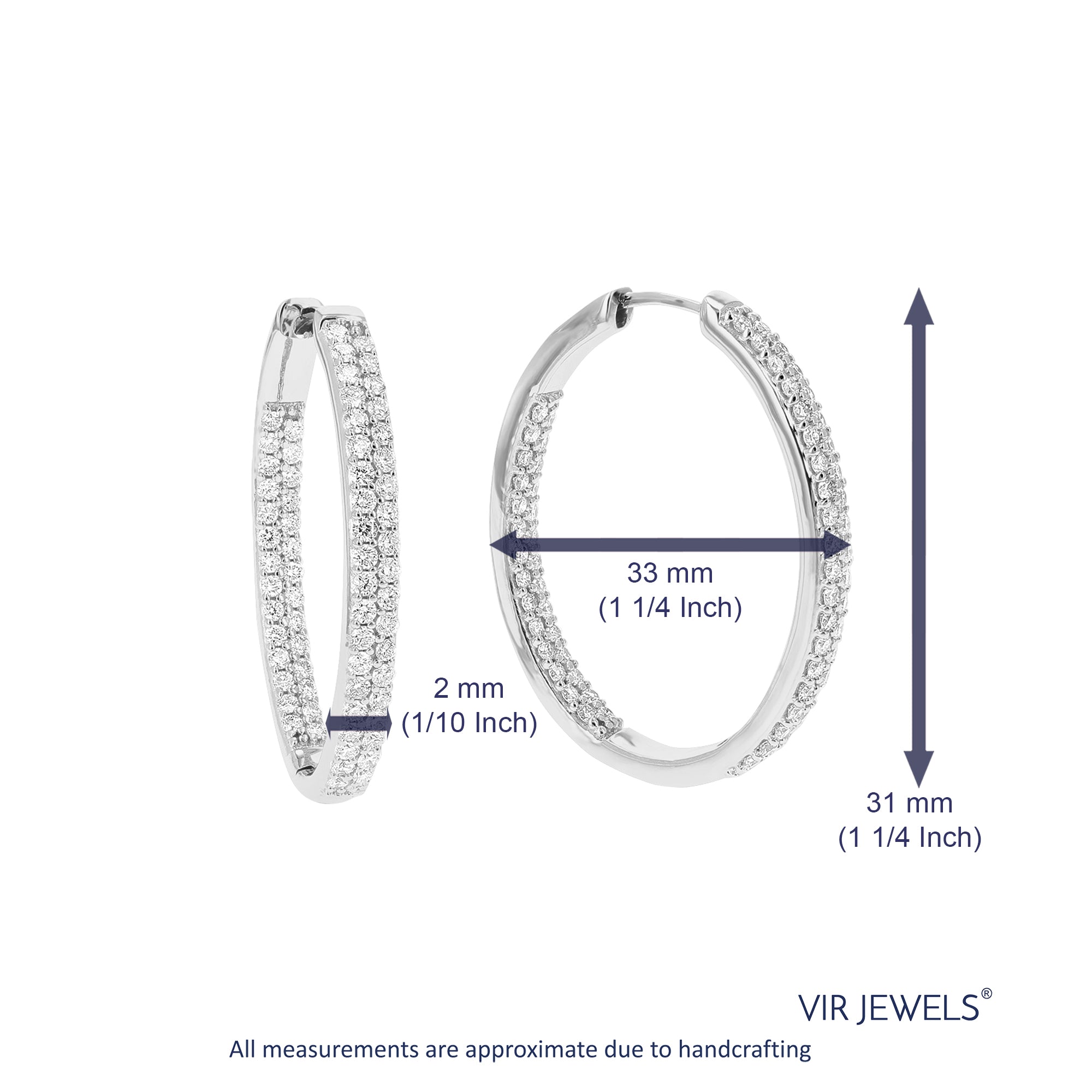 1 cttw Diamond Hoop Earrings for Women, Round Lab Grown Diamond Earrings in .925 Sterling Silver, Prong Setting, 1 1/4 Inch